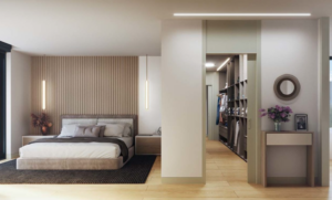 Habitación de Élite, Majadahonda, Madrid, con cama king size, ventana de suelo a techo, vestidor y baño integrado